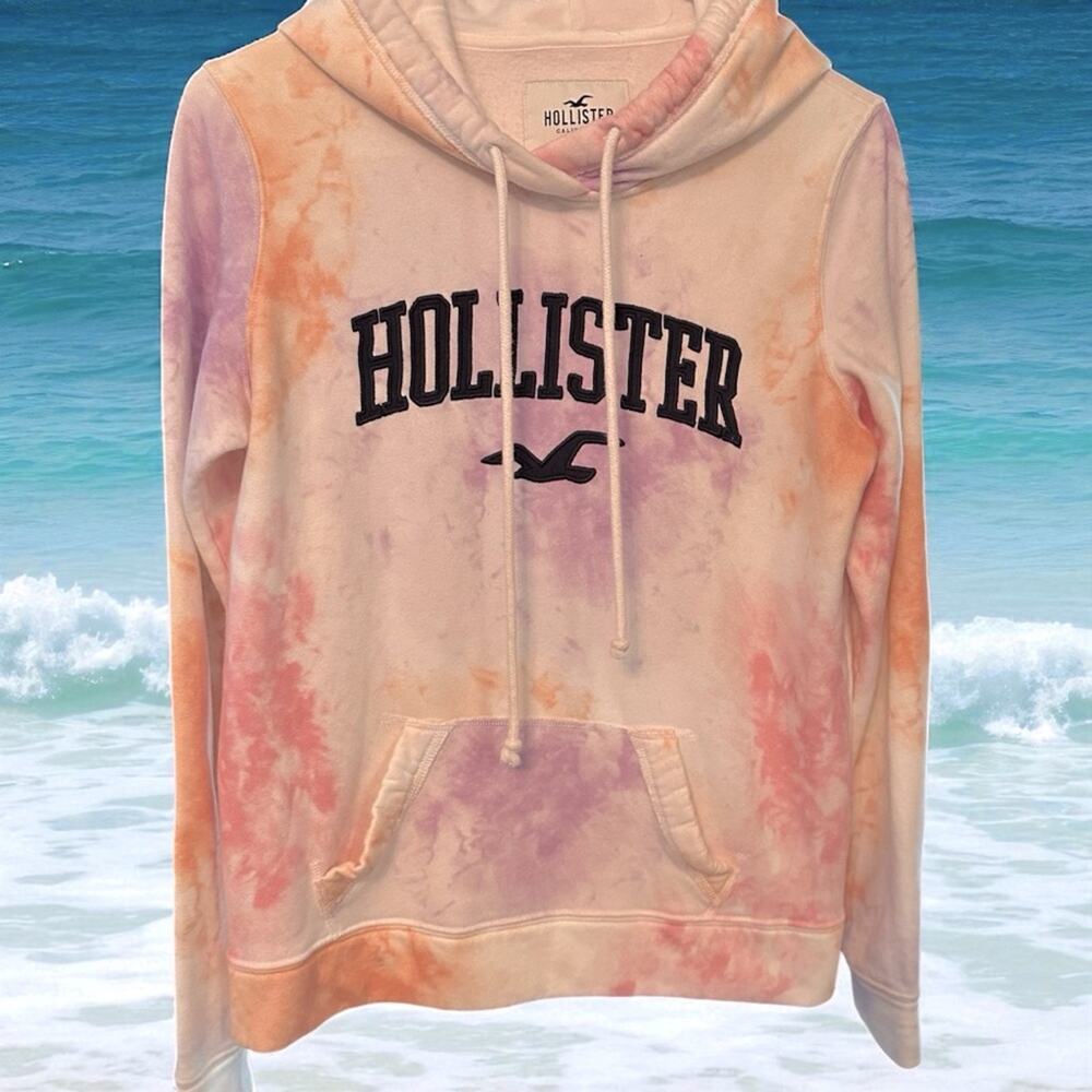 Hollister purple Orange Pastel Logo Tie-Dye Cozy soft Hoodie Size Small